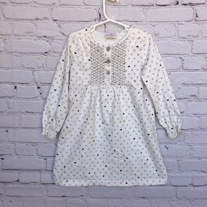 Hanna Andersson Girl’s White with Black Hearts Long Sleeve Babydoll Dress